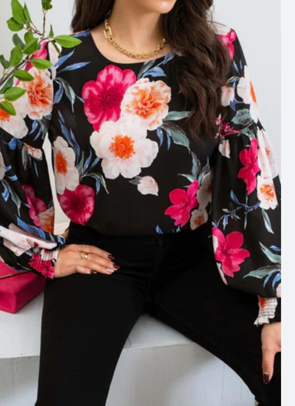 Blu Pepper Floral Drop Sleeve Black Multi Long Sleeve Blouse NEW-cottagecore
